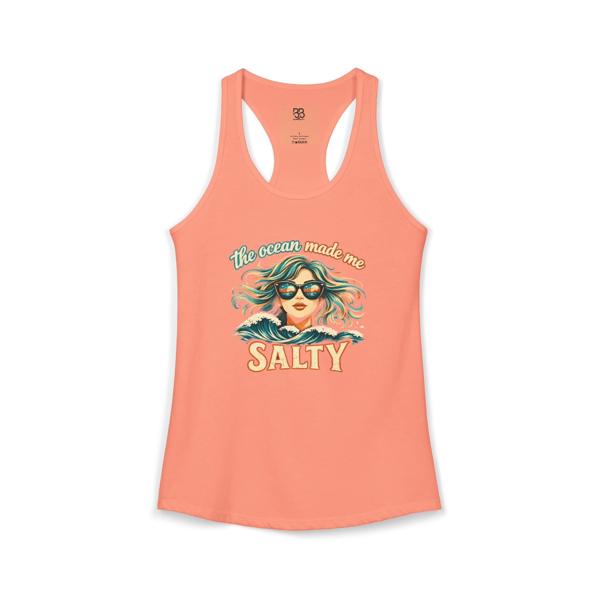 Women's Racerback Tank — "The Ocean Made Me Salty" Beach Graphic